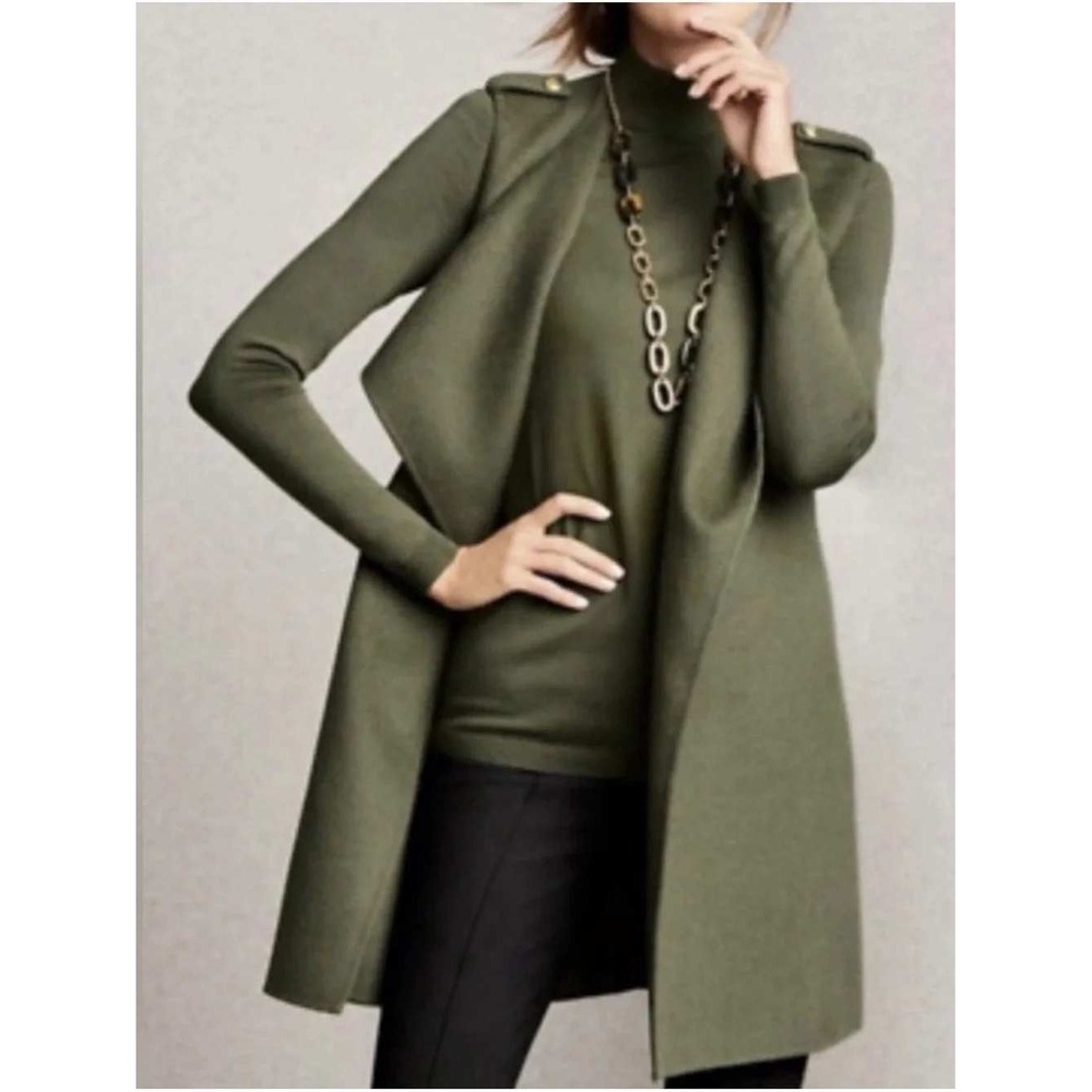 Talbots Double-Faced Wool Blend Fly Away Long Vest Women XS Olive Green Draped